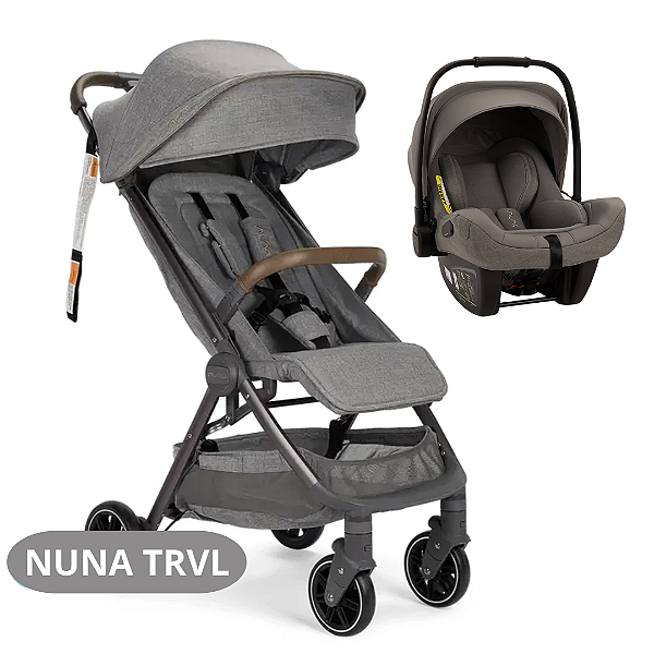 Kit Carrinho Nuna Trvl Cinza Refined + Bebê conforto Pipa Next Granite - Nuna