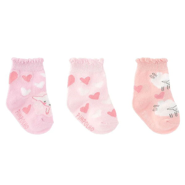 Kit com 3 Pares Meias Coloridas Tam RN até nº-15 Ovelhas Rosa - Pimpolho