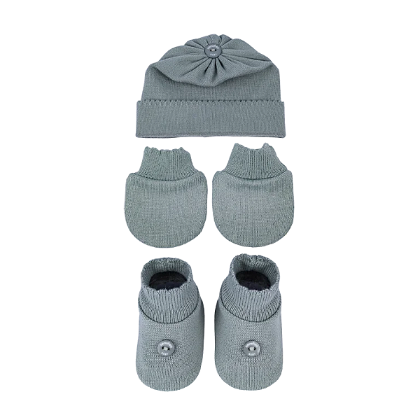Kit 3 Peças de Tricot Botão Verde Militar - Sanches Baby