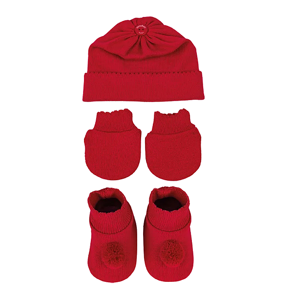 Kit 3 Peças Tricot Vermelho Pompom - Sanches Baby