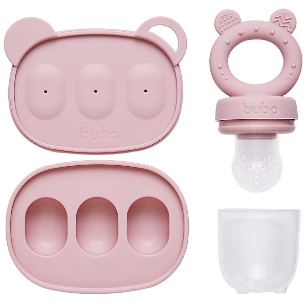 Kit Porta Frutinhas e Forminha em Silicone Rosa (6m+) - Buba