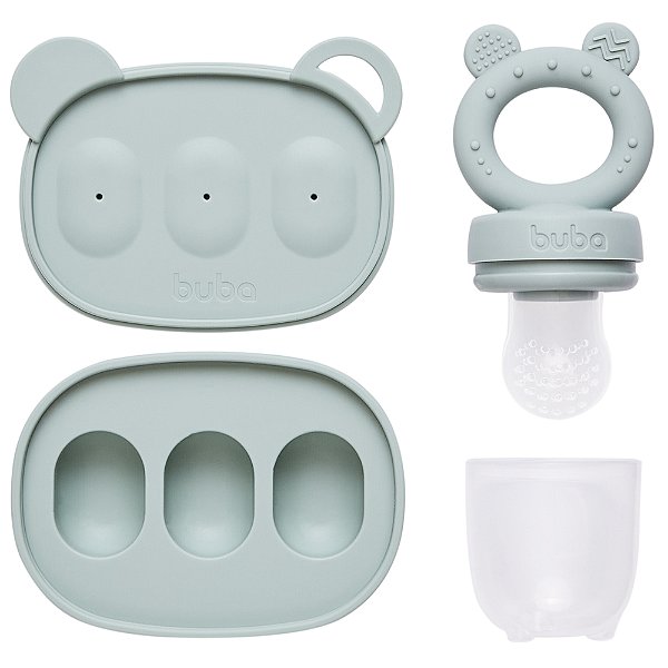Kit Porta Frutinhas e Forminha em Silicone Verde (6m+) - Buba
