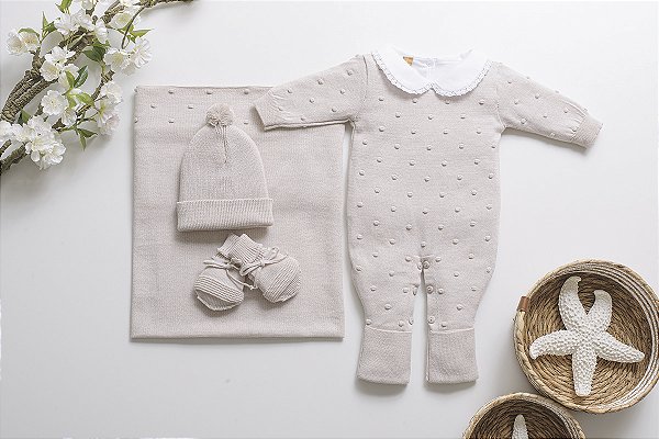 Kit Saída Maternidade Retro Centeio Bege 5 Peças - Arcobaleno