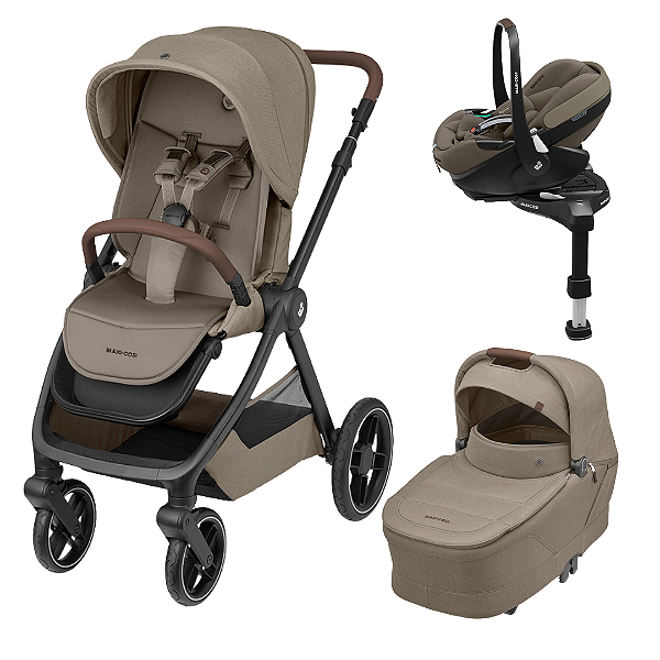 Trio Carrinho de bebê Oxford + Bebê conforto Pebble Pro 360 + Moisés Sense - Twillic Truffle - Maxi Cosi