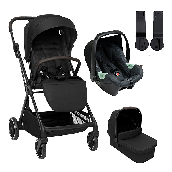 Kit Carrinho de bebê Sienna Ink + Bebê Conforto Tulip Storm + Moisés Preto - ABC Design