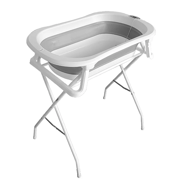 Banheira Bubbly Dobrável com suporte Cinza - Premium Baby