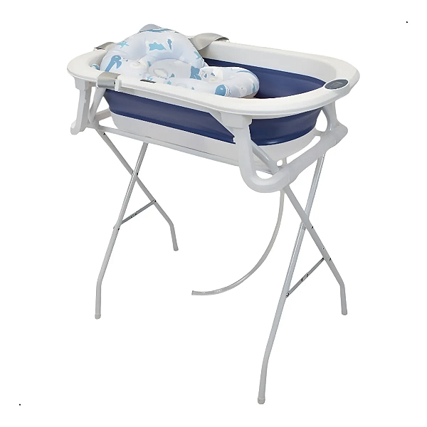 Banheira Bubbly Dobrável com suporte Azul - Premium Baby