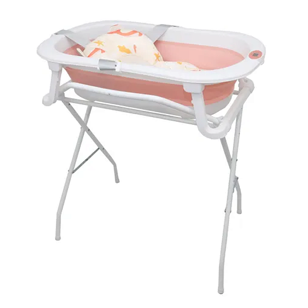 Banheira Bubbly Dobrável com suporte Rosa - Premium Baby