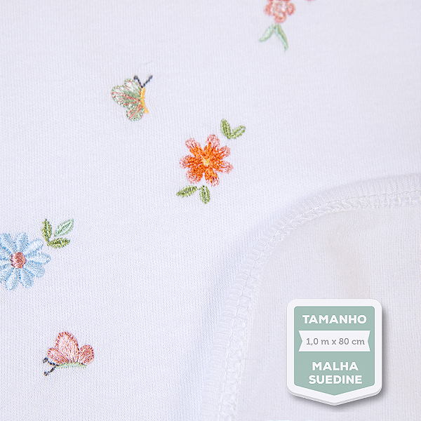 Manta de Suedine Forrada Bordada Floralzinho - Papi