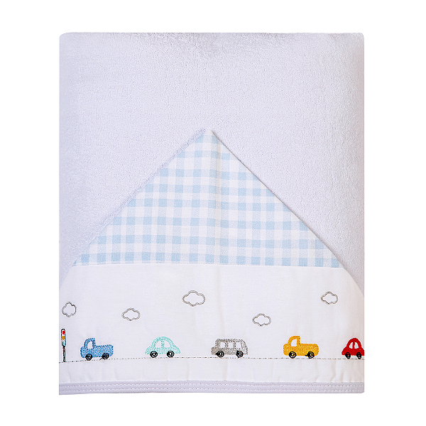 Toalha de Banho Atoalhada Forrada com Capuz Carros Coloridos 90cm X 80Cm - Papi