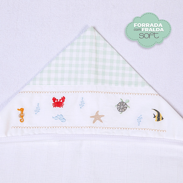 Toalha de Banho Atoalhada Forrada com Capuz Fundo do Mar 90cm X 80Cm - Papi