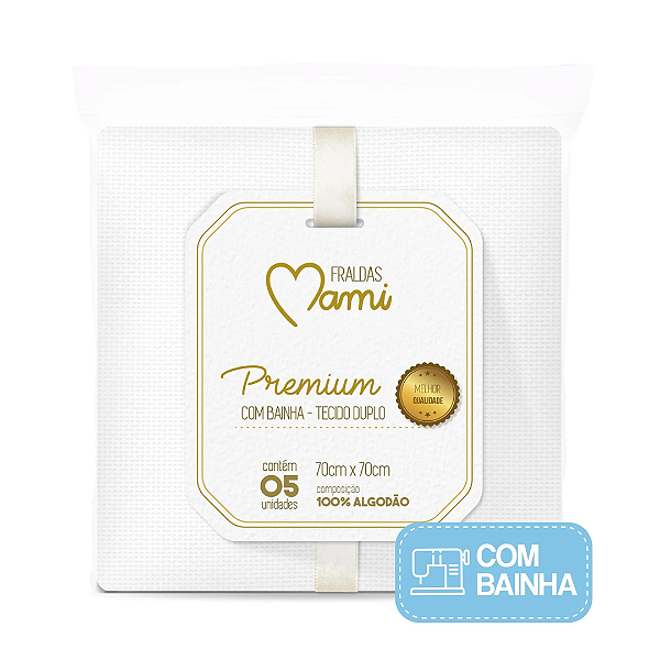 Fralda Premium Mami com Bainha Branca 70cm 05 Uni - Papi