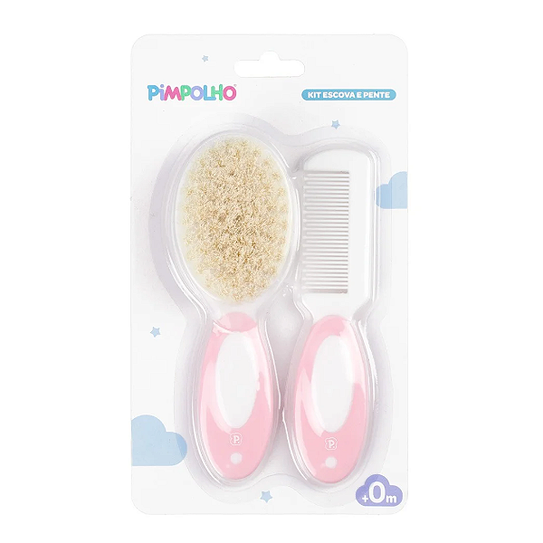 Kit Pente e Escova De Cerdas Naturais Rosa - Pimpolho