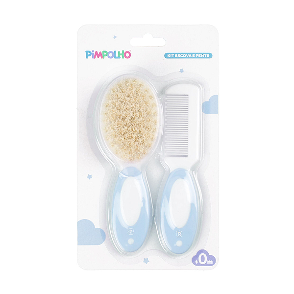 Kit Pente e Escova De Cerdas Naturais Azul - Pimpolho