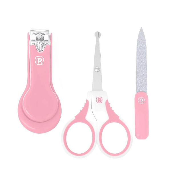 Kit de Cuidados 3 Peças Tesoura, Cortador e Lixa Rosa - Pimpolho