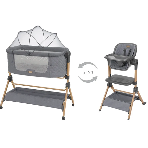 Berço SLEAT ME Grey - Berço 2 em 1 - Berço e Cadeira de Alimentação - Kikkaboo