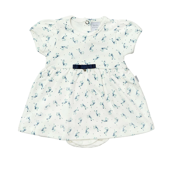 Vestido Macacão Curto Floral Azul Algodão Egípcio - Piu Piu