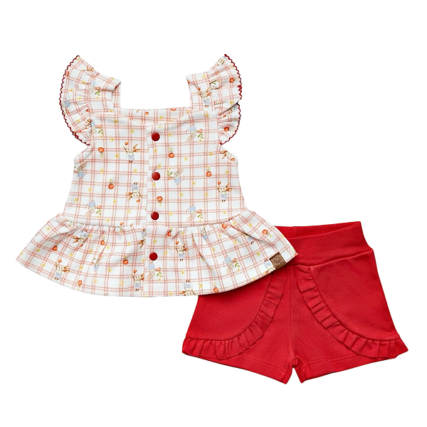 Conjunto Bata + Short Algodão Egípcio Xadrez Coelhinho - Piu Piu