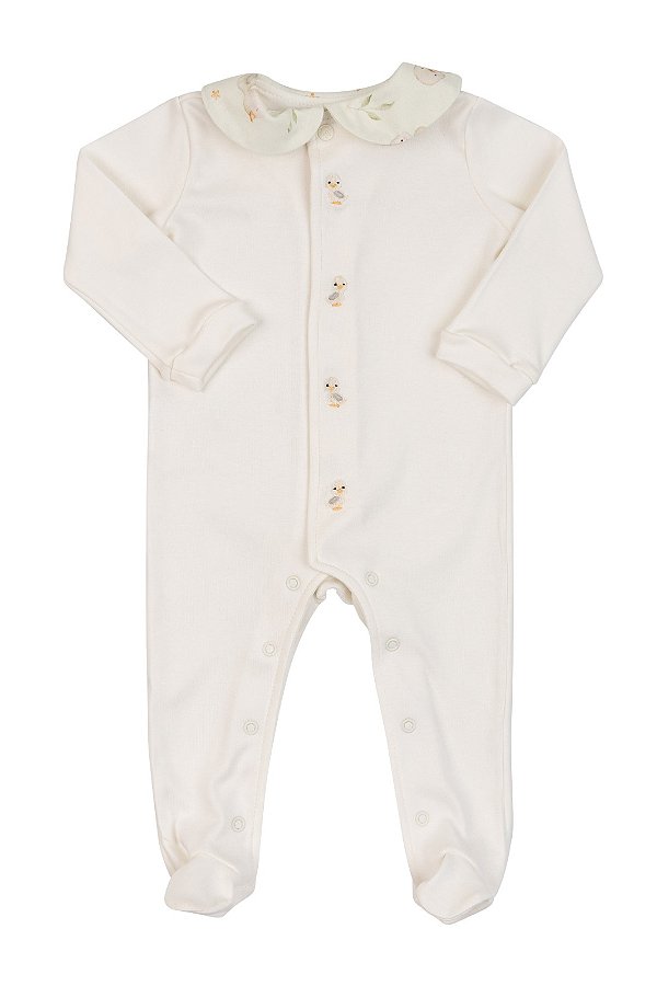 Macacão longo com Gola Offwhite Patinhos - Coquelicot