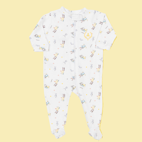 Macacão longo com zíper Coelhinhos Amarelo e Azul - Coquelicot