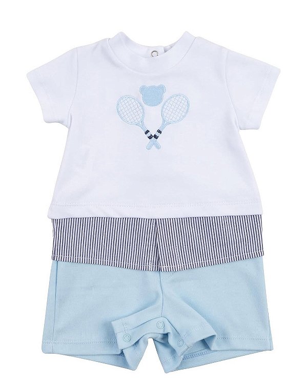 Macacão Curto Romper Branco e Azul Tenista - Coquelicot