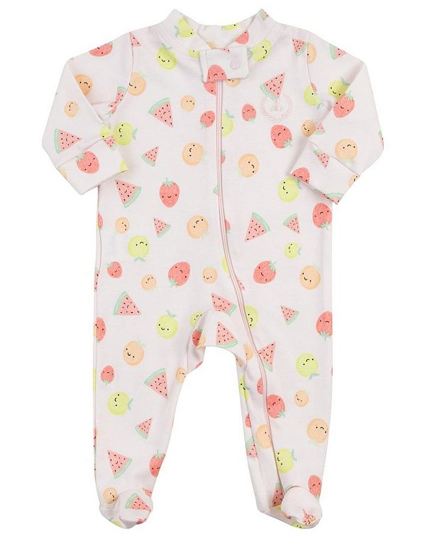 Macacão longo com zíper Frutinhas Rosa Claro - Coquelicot