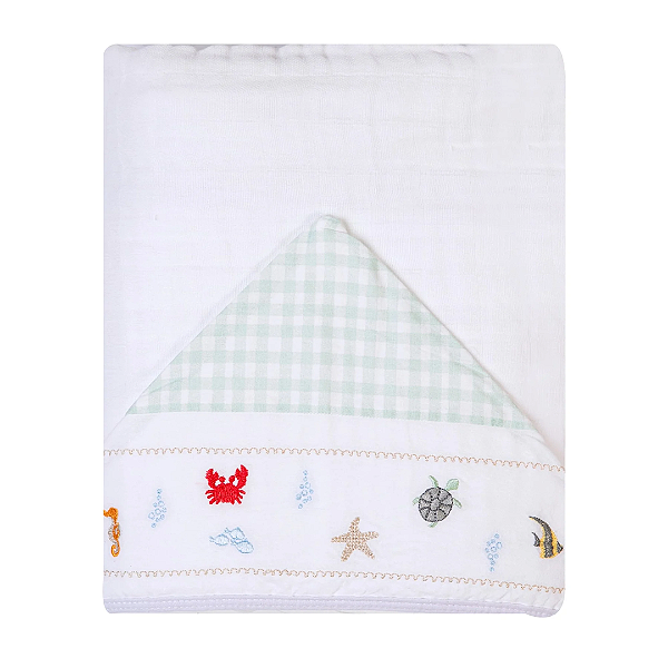 Toalha De Banho Soft Bordados Com Capuz Fundo do Mar - Papi