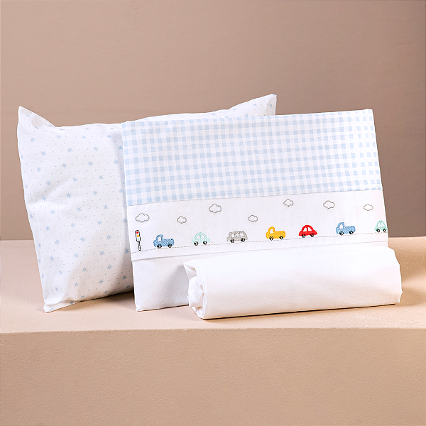 Jogo De Berço Bordados Carros Tamanho Americano 03 Peças - Papi