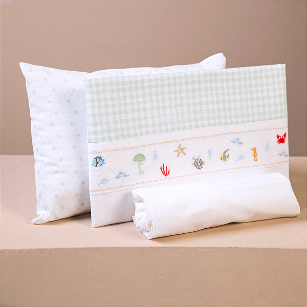 Jogo De Berço Bordados Fundo do Mar Tamanho Americano 03 Peças - Papi