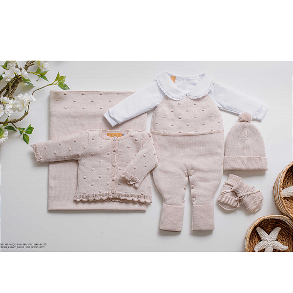 Kit Saída Maternidade RETRO CENTEIO Bege Claro 6 Peças - Arcobaleno