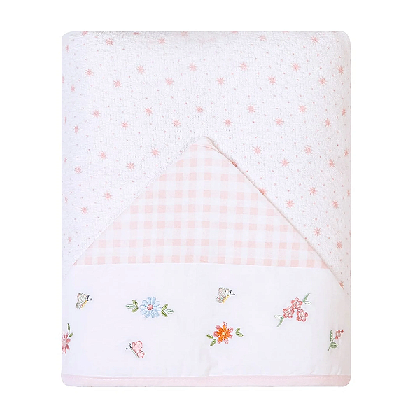Toalha de Banho Felpuda Bordados Papi Forrada Com Capuz Floralzinho