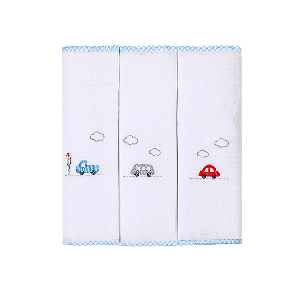 Paninho de Boca Bordados Carros Coloridos 3 Peças - Papi
