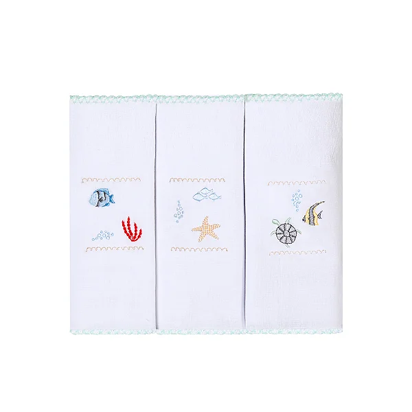 Paninho de Boca Bordados Fundo do Mar 3 Peças - Papi