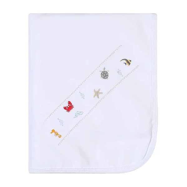 Manta de Suedine Bordados Papi Forrada Fundo do Mar