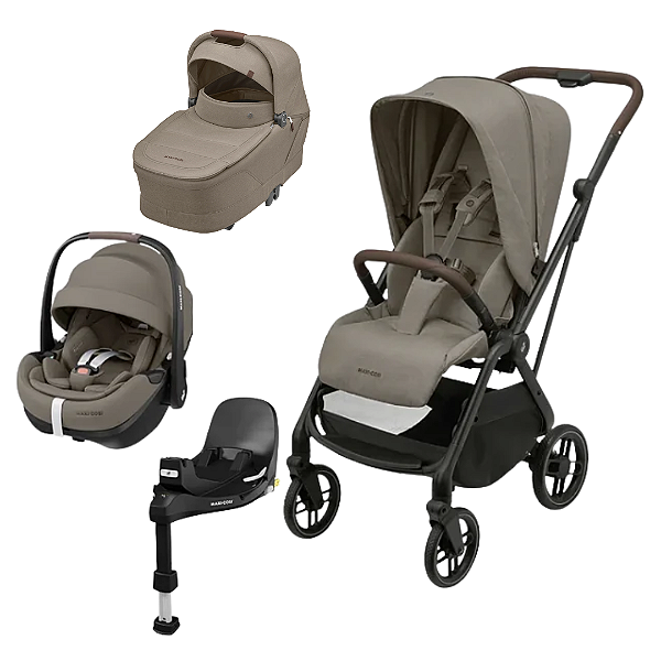 Trio Leona Twillic Truffle com Pebble Pro + Moisés - Maxi Cosi