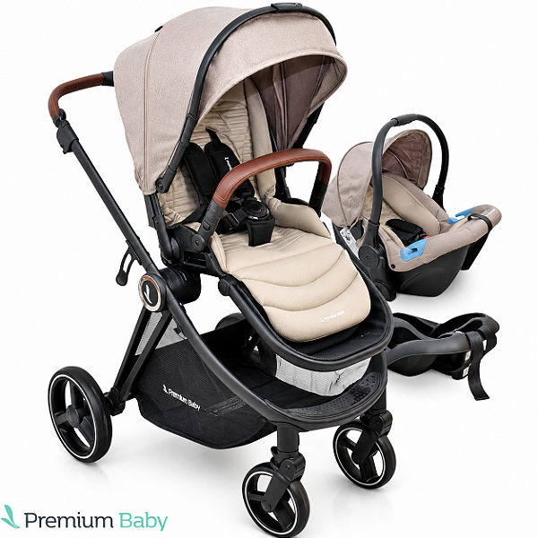 Carrinho Polux Trio Travel System Bege e Preto - Premium Baby