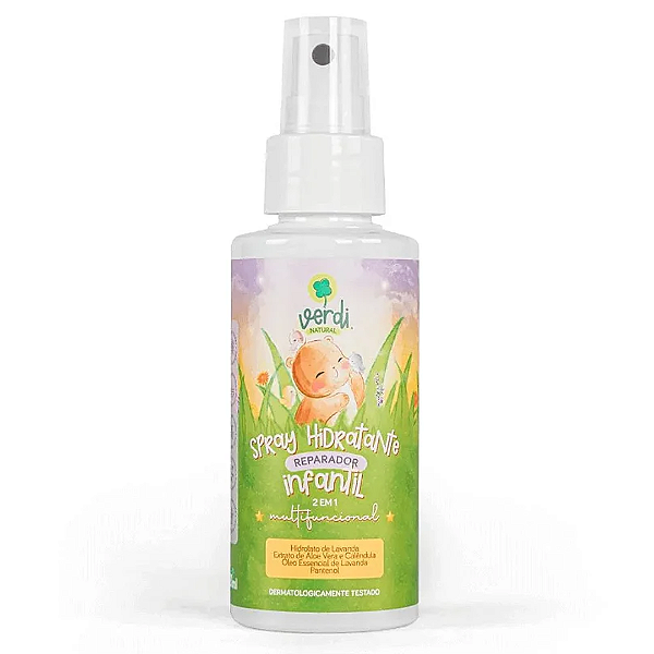 Spray Hidratante Reparador Infantil 100% Natural com Hidrolato de Lavanda, Extrato de Aloe Vera e Calêndula, Óleo Essencial de Lavanda e Pantenol - Verdi Natural