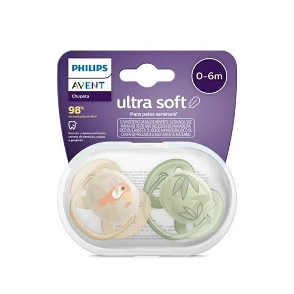 Chupeta Ultra Soft Dupla 0 a 6 meses Laranja e Verde - Avent