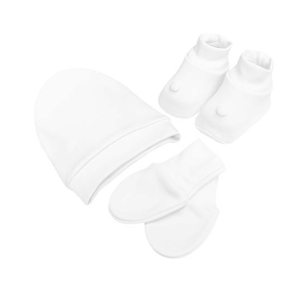 Kit Luva + Touca + Sapatinho Bamboo Branco - Laço Bebê