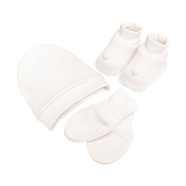 Kit Luva + Touca + Sapatinho Bamboo Offwhite - Laço Bebê