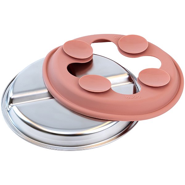 Pratinho em Aço Inoxidável E Silicone com Ventosa Rosa - Buba
