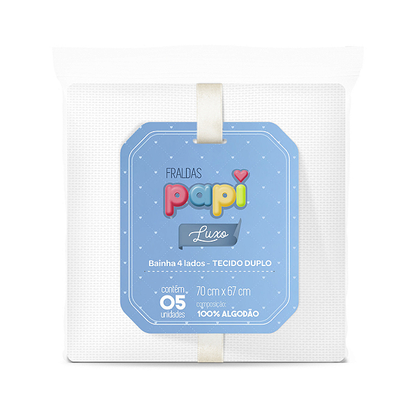 Fralda Papi Luxo Com Bainha Branca 70Cm X 67Cm 05 Unid