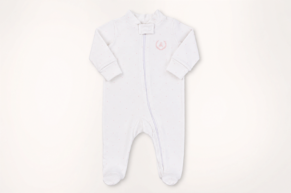 Macacão longo 100% Algodão Branco com Poá Verde Água - Coquelicot