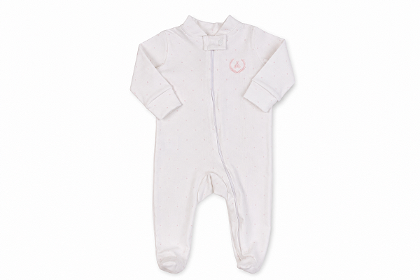 Macacão longo 100% Algodão Branco com Poá Rosa - Coquelicot