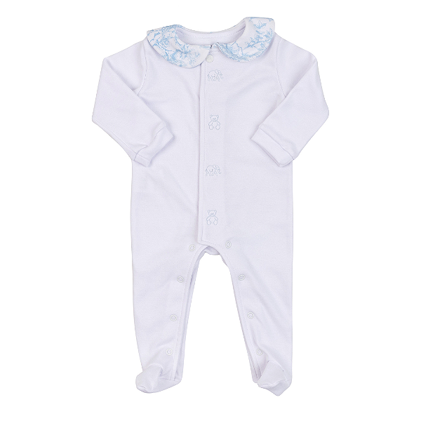 Macacão 100% Algodão com Gola Branco e Azul - Coquelicot