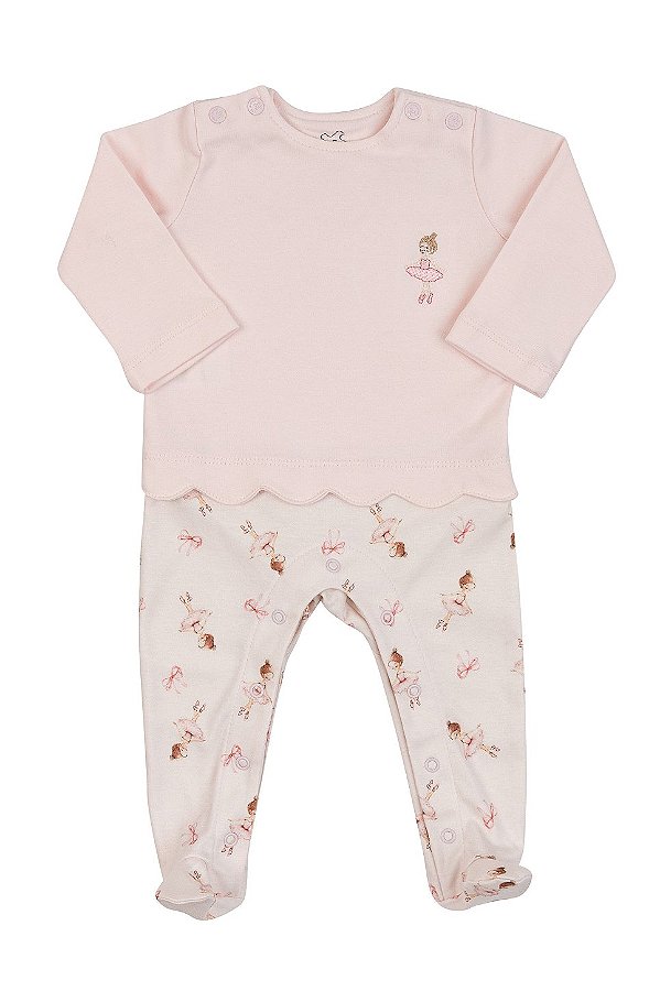 Macacão 100% Algodão com Onda Sobreposto Rosa Bailarina - Coquelicot