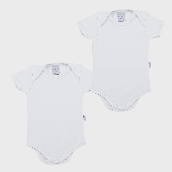 Kit Body Manga Curta Suedine Prime Cotton Branco 2 unid - Piu Piu