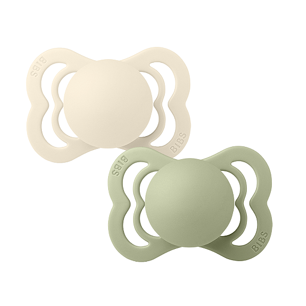 Chupetas Supreme Silicone Areia e Verde Sálvia Tam 1 (kit 2 unid) - Bibs