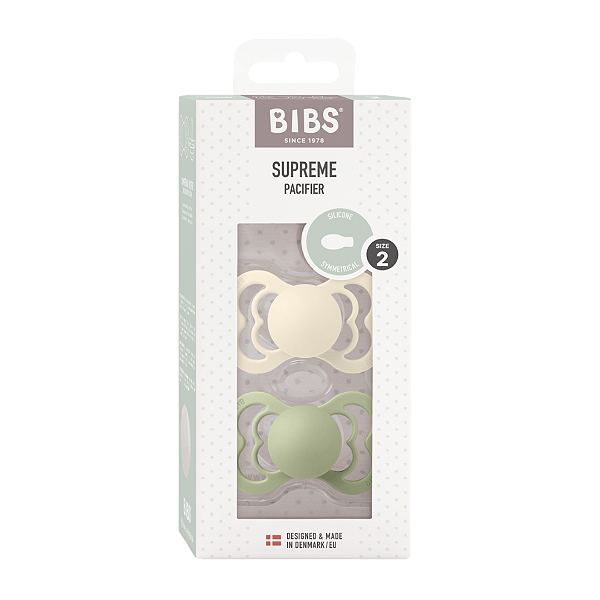 Chupetas Supreme Silicone Areia e Verde Sálvia Tam 2 (kit 2 unid) - Bibs