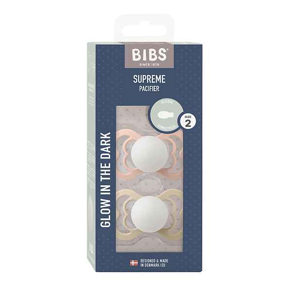 Chupetas Brilham no Escuro Rosa Bebê e Baunilha Tam 2 (Kit com duas) - Bibs